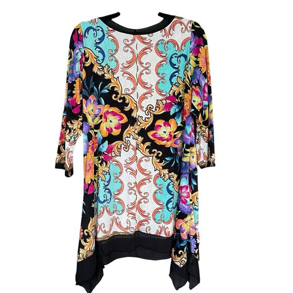 From the Heart Womens Blouse Large Trudy Colorful Floral Stretch Asymmetrical - Picture 2 of 11
